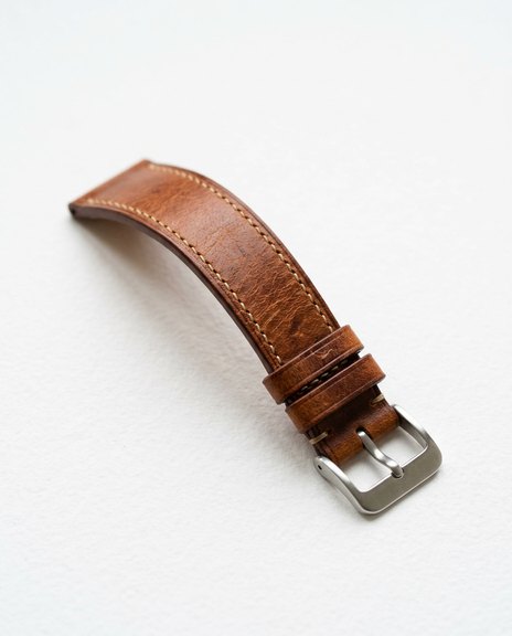 Hand-stitched cognac leather watch strap